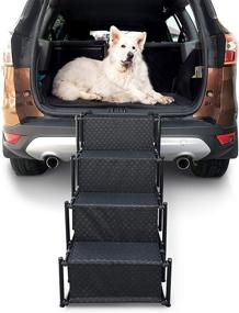 img 4 attached to 🐶 Лестница для больших собак Niubya – легкая складная собачья рампа из алюминия с антискользящей поверхностью для высоких кроватей, грузовиков, автомобилей и внедорожников – выдерживает до 150 фунтов – черная.