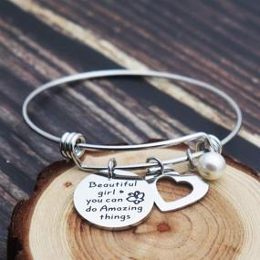 img 1 attached to 🎓 Beautiful Girl Graduation Gift: Beeshion Inspirational Bracelet Bangle for Daughter - Motivational Self Esteem Gift, Amazing Things Await Her