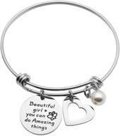 🎓 beautiful girl graduation gift: beeshion inspirational bracelet bangle for daughter - motivational self esteem gift, amazing things await her logo