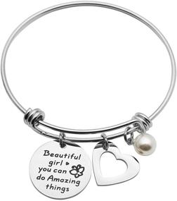 img 3 attached to 🎓 Beautiful Girl Graduation Gift: Beeshion Inspirational Bracelet Bangle for Daughter - Motivational Self Esteem Gift, Amazing Things Await Her