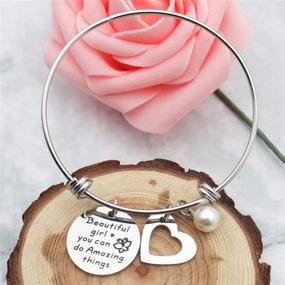 img 2 attached to 🎓 Beautiful Girl Graduation Gift: Beeshion Inspirational Bracelet Bangle for Daughter - Motivational Self Esteem Gift, Amazing Things Await Her