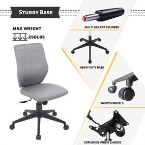 img 1 attached to Bowthy Office Chair - Armless Ergonomic Desk Chair Without Arms, Mid Back Fabric Swivel Chair for Computer Tasks (Gray)