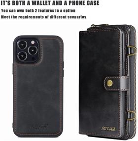 img 3 attached to 📱 Multi-Function Wallet Case for iPhone 13 Pro: 2-in-1 Detachable Magnetic Design, Card Holder, Lanyard, 13 Card Slots - Misscase Black