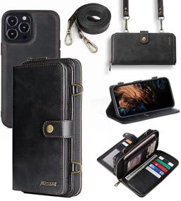 img 4 attached to 📱 Multi-Function Wallet Case for iPhone 13 Pro: 2-in-1 Detachable Magnetic Design, Card Holder, Lanyard, 13 Card Slots - Misscase Black