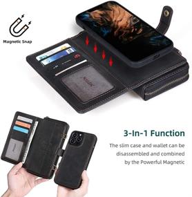 img 2 attached to 📱 Multi-Function Wallet Case for iPhone 13 Pro: 2-in-1 Detachable Magnetic Design, Card Holder, Lanyard, 13 Card Slots - Misscase Black