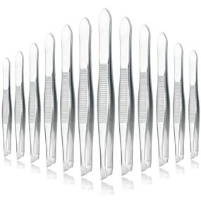 img 4 attached to 🔧 12-Piece Slant Tip Stainless Steel Tweezers Set - Precision Facial Hair and Ingrown Hair Removal - Professional Eyebrow Tweezers for Men and Women