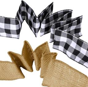img 3 attached to 🎀 Rustic Wedding and Holiday Party Decor: 24 Yards Black and White Buffalo Plaid Check Wired Ribbon with Nature Jute Burlap Wired Fabric Ribbon for Gift Wrapping and Craft Bow Making - 2.5" W