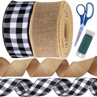 🎀 rustic wedding and holiday party decor: 24 yards black and white buffalo plaid check wired ribbon with nature jute burlap wired fabric ribbon for gift wrapping and craft bow making - 2.5" w logo