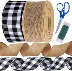 img 4 attached to 🎀 Rustic Wedding and Holiday Party Decor: 24 Yards Black and White Buffalo Plaid Check Wired Ribbon with Nature Jute Burlap Wired Fabric Ribbon for Gift Wrapping and Craft Bow Making - 2.5" W