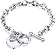 💖 thintom stainless steel link chain heart charms bracelets: stylish & chic bracelets for teenage girls with 7.09'' length & toggle clasp closure logo