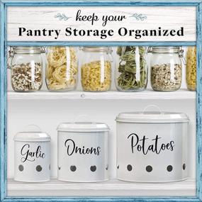 img 1 attached to Home Acre Designs Kitchen Canisters Set of 3 - Airtight Vegetable Storage for Onion, Garlic & Potato - Rustic Farmhouse Containers - White