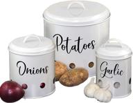 home acre designs kitchen canisters set of 3 - airtight vegetable storage for onion, garlic & potato - rustic farmhouse containers - white логотип