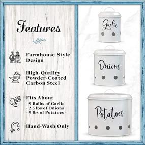 img 2 attached to Home Acre Designs Kitchen Canisters Set of 3 - Airtight Vegetable Storage for Onion, Garlic & Potato - Rustic Farmhouse Containers - White