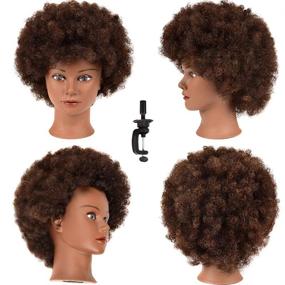 img 3 attached to 👩 African American Cosmetology Doll Head with 100% Human Hair - Manikin Head for Hairdresser Styling Training and Practice Braiding - Curly Hair Mannequin Head