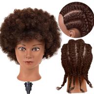 👩 african american cosmetology doll head with 100% human hair - manikin head for hairdresser styling training and practice braiding - curly hair mannequin head logo