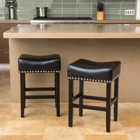 img 3 attached to 🪑 2-Piece Set of Black Christopher Knight Home Laramie Bonded Leather Backless Counterstools