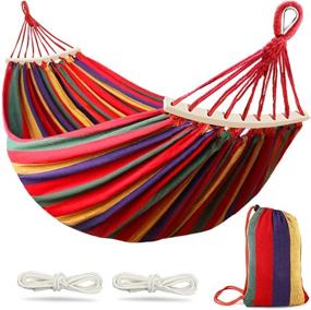 img 4 attached to 🏕️ MOSFiATA Camping Hammock: Upgraded 550lb Capacity with Durable Canvas Fabric, Anti Roll Balance Beam, and Metal Knot Tree Straps - Perfect for Camping, Patio, Backyard, Outdoor!