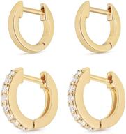 💎 2 pair small earrings for women, 18k gold plated cubic zirconia cuff huggie stud, fashion crystal hoop earrings for girls - makone logo