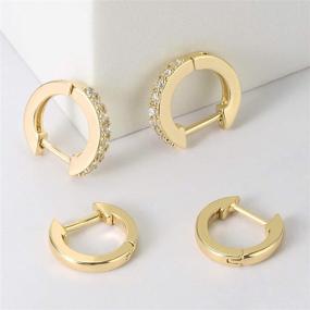 img 3 attached to 💎 2 Pair Small Earrings for Women, 18K Gold Plated Cubic Zirconia Cuff Huggie Stud, Fashion Crystal Hoop Earrings for Girls - Makone