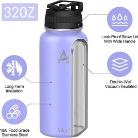 img 1 attached to 🍆 Aikico Lavender Purple 32oz Stainless Steel Water Bottle with Straw Lid - Double Vacuum Insulated Thermos Mug for Hot and Cold Drinks, Reusable Wide Mouth Flask