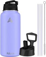 🍆 aikico lavender purple 32oz stainless steel water bottle with straw lid - double vacuum insulated thermos mug for hot and cold drinks, reusable wide mouth flask логотип