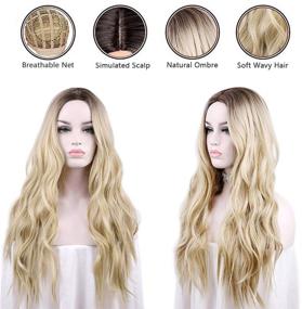 img 1 attached to Transform Your Look with aSulis Natural Long Wavy Wig: Dark Roots Ombre Blonde Wig with Middle Parting - High-Quality Synthetic Replacement Wig (# Blonde)