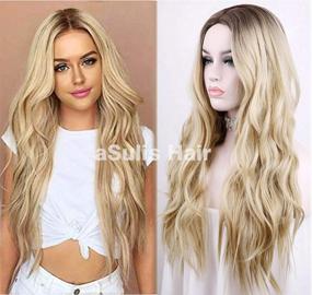 img 4 attached to Transform Your Look with aSulis Natural Long Wavy Wig: Dark Roots Ombre Blonde Wig with Middle Parting - High-Quality Synthetic Replacement Wig (# Blonde)