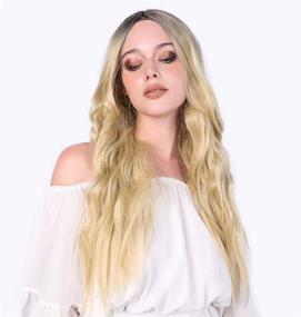 img 2 attached to Transform Your Look with aSulis Natural Long Wavy Wig: Dark Roots Ombre Blonde Wig with Middle Parting - High-Quality Synthetic Replacement Wig (# Blonde)