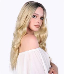 img 3 attached to Transform Your Look with aSulis Natural Long Wavy Wig: Dark Roots Ombre Blonde Wig with Middle Parting - High-Quality Synthetic Replacement Wig (# Blonde)