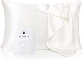 img 4 attached to 🌙 YANIBEST Silk Pillowcase for Hair and Skin - 21 Momme 600 Thread Count 100% Mulberry Silk Bed Pillowcase - Queen Size, Hidden Zipper, White (1 Pack)
