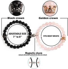 img 3 attached to 👑 Crown King and Queen Magnetic Couple Bracelets - His and Her Friendship Bracelets with 8mm Beads