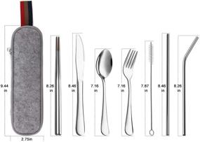 img 3 attached to 🍽️ Ultimate Outdoor Dining Experience: DEVICO 8-Piece Portable Utensils Set for Travel and Camping - Stainless Steel Flatware with Knife, Fork, Spoon, Chopsticks, Cleaning Brush, Straws, and Carrying Case (Silver)