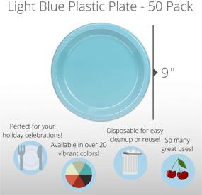 img 3 attached to 🍽️ Premium Light Blue Plastic Plates - Elegant 9 Inch Disposable Plates - Pack of 50