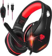 🎧 stynice gaming headset - crystal clear sound with noise canceling mic and led light for pc ps4 ps5 xbox one laptop - lightweight comfortable gamer headphones red логотип