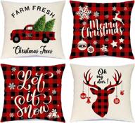 🐺 farmhouse christmas pillow covers: festive flames wolf design, set of 4 18x18 decorative throw pillow covers in red buffalo plaid for couch sofa holiday decorations логотип