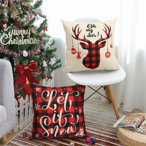 img 3 attached to 🐺 Farmhouse Christmas Pillow Covers: Festive Flames Wolf Design, Set of 4 18x18 Decorative Throw Pillow Covers in Red Buffalo Plaid for Couch Sofa Holiday Decorations