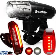 sigem bike light set: ultra bright, usb rechargeable led front headlight, rear taillight, and helmet light for easy installation. waterproof bicycle head & tail lights (3 pack). logo