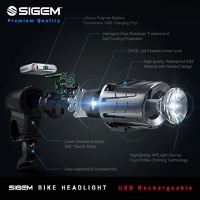 img 2 attached to SIGEM Bike Light Set: Ultra Bright, USB Rechargeable LED Front Headlight, Rear Taillight, and Helmet Light for Easy Installation. Waterproof Bicycle Head & Tail Lights (3 Pack).