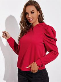 img 2 attached to 👚 Stylish and Comfortable: ROMWE Women's Casual Puff Long Sleeve Crewneck Solid Sweatshirt Pullover