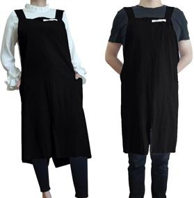 img 3 attached to 👩 Retro Square Apron Robust Gardening & Cooking Pinafore Dress, crafted in Cotton/Linen with Cross Back Straps