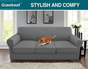 img 3 attached to 🛋️ Granbest 4 Piece High Stretch Couch Covers: Ultimate Sofa Slipcover for 3 Cushion Couch, Premium Furniture Protector for Large 3-Seat Sofas - Dog Pet Proof, Machine Washable (Light Gray, Large)