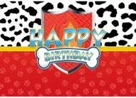 🐾 dalmatian dog paw birthday backdrop: get fired up with allenjoy 7x5ft firefighter red shield bone photography background for kids party supplies, decorations, and gift idea logo