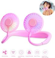 portable tx neck fan: small, battery operated, dual wind head with led light - ideal for traveling, office and home use (pink) логотип