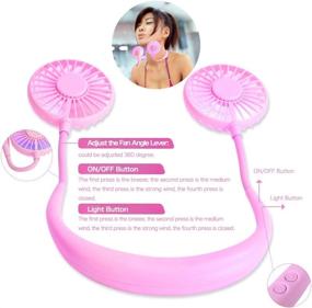 img 3 attached to Portable TX Neck Fan: Small, Battery Operated, Dual Wind Head with LED Light - Ideal for Traveling, Office and Home Use (Pink)