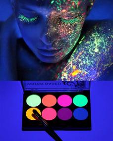 img 4 attached to 🎨 Professional UV Face Paint Kit | 8 Bright Fluorescent Colors | Water Based Black Light Makeup for Kids, Adults, Halloween, Glow Parties, Costumes, Theater | Special Festivals Neon Body Painting