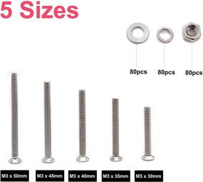 img 2 attached to 🔩 304 Stainless Steel cSeao 340pcs Flat Phillips Head M3 Screws Nuts Washers Assortment Kit, M3x30mm/ 35mm/ 40mm/ 45mm/ 50mm: High-Quality Stainless Steel Screws and Nuts Assortment Kit