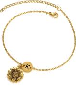 🌻 sunflower charm initial anklets for women and teen girls - jewelry alphabet a to z link anklet bracelet by joycuff logo