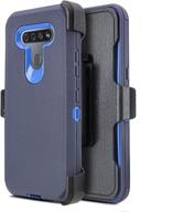 blue customerfirst belt clip holster cell phone case for lg k51 with built-in screen protector - heavy-duty hybrid shockproof bumper case with kickstand logo