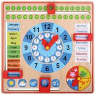wooden calendar and learning clock for toddlers 3 years - 4 year olds - educational preschool toys by pidoko kids montessori - all about today board - perfect gifts for boys and girls logo