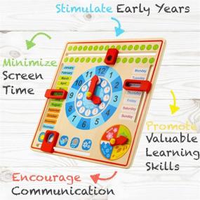img 3 attached to Деревянный календарь и обучающие часы для малышей 3 лет - 4 года - образовательные игрушки для дошкольников от Pidoko Kids Montessori - Доска "Всё о сегодня" - идеальные подарки для мальчиков и девочек.